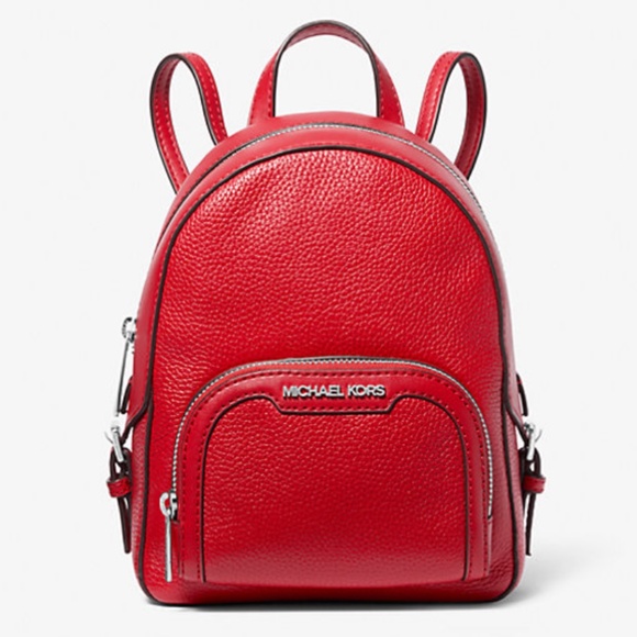 New🎒Michael Kors Bright Red Extra-Small Pebbled Leather Convertible Backpack